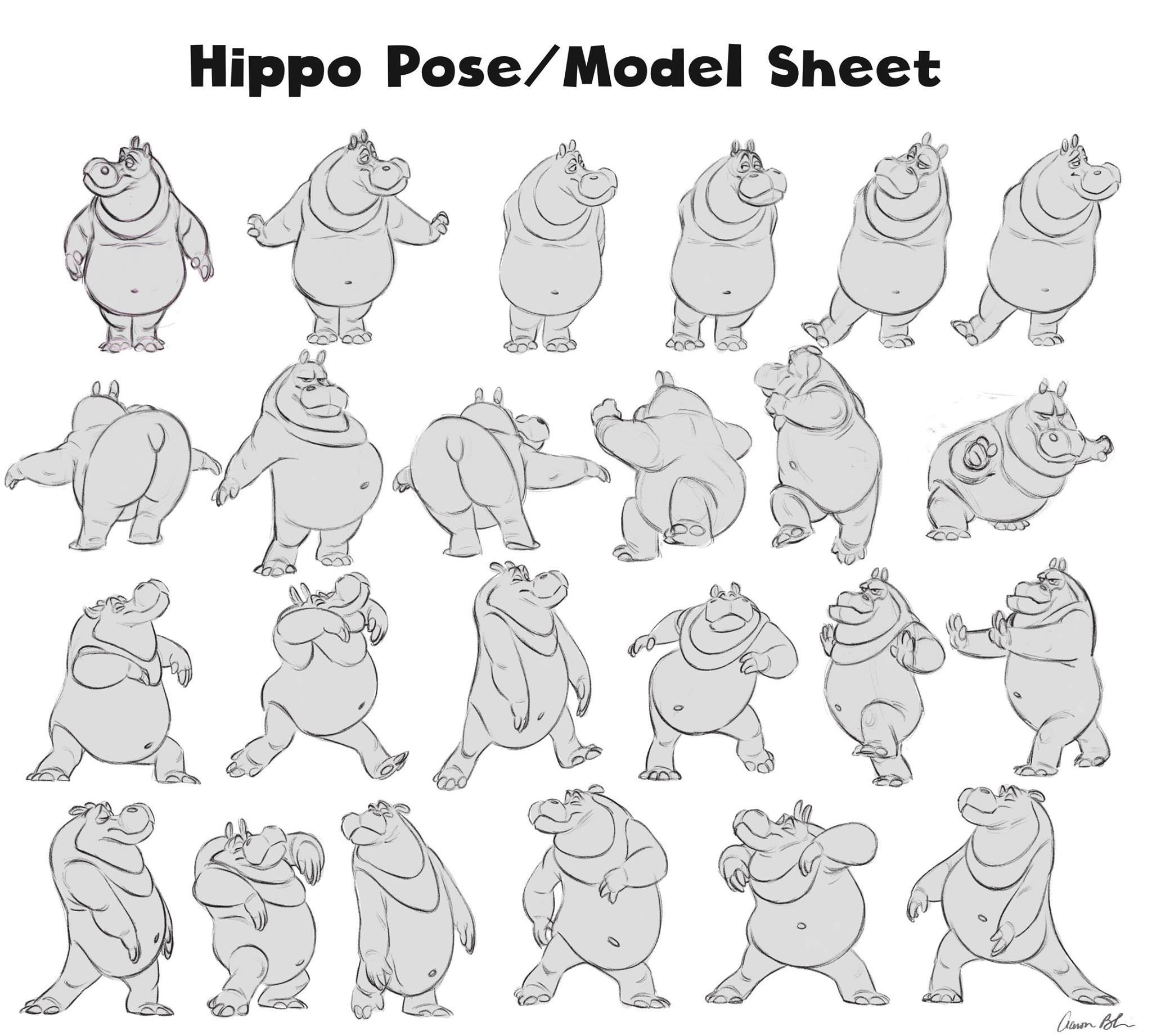 Aaron Blaise- Hippo Pose_Model Sheet